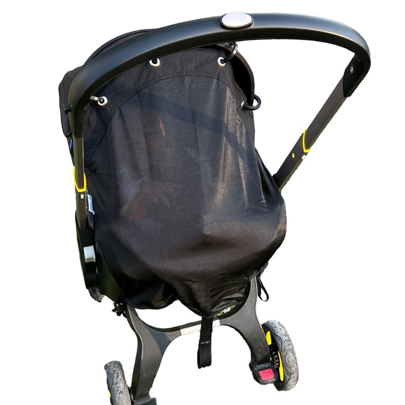 IntiMom Stroller Sun Shade - Universal UV Protection Cover for Strollers Sunshade with See Through, Clip-On Sun Blocker, Sun Shield for Baby, Breathable Adjustable Fit, Full Coverage, M Black - Image 1